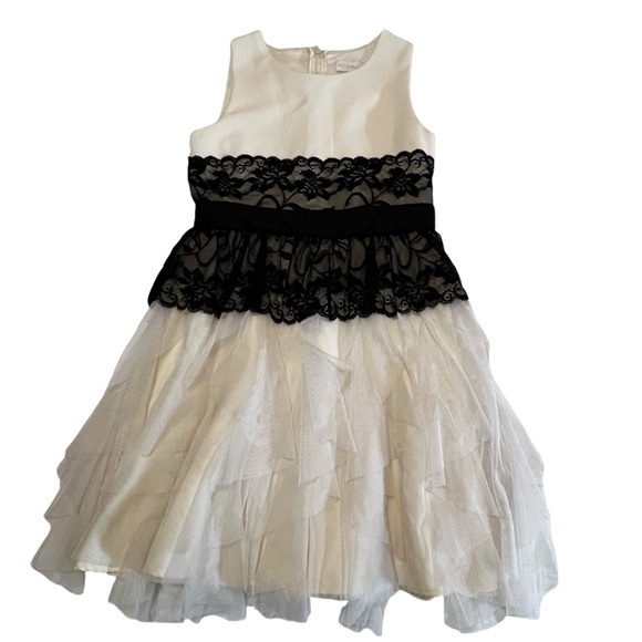 BCBG Girls Shantung Bodice Dress Winter White and Black Layered Tiered Tulle 12 - Picture 8 of 16